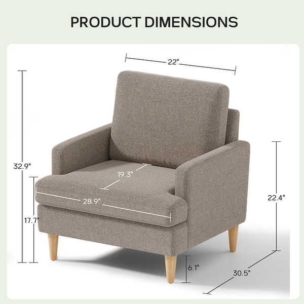 dimension image slide 3 of 7, Accent Chair/Armchair for Bedroom Living Room with Wood Legs
