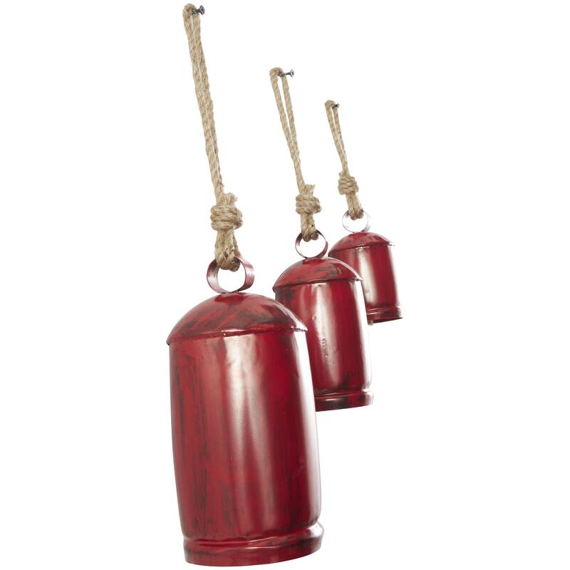 Metal Tibetan Inspired Decorative Cow Bells with Jute Hanging Rope - Set of 3 - Roche River Decor