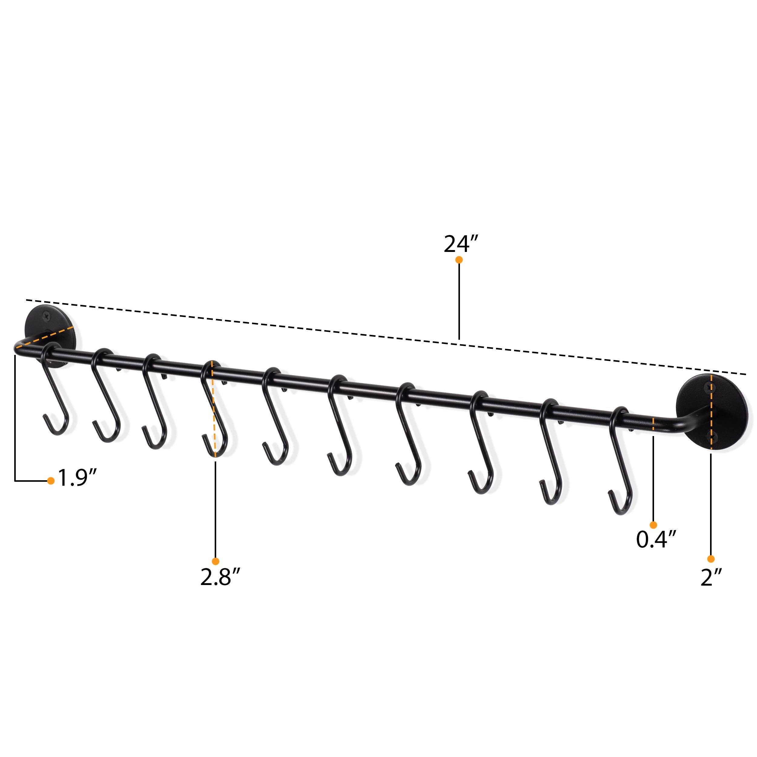 Wallniture Cucina Steel 24'' Wall Mounted Kitchen Rail with 10 Hooks