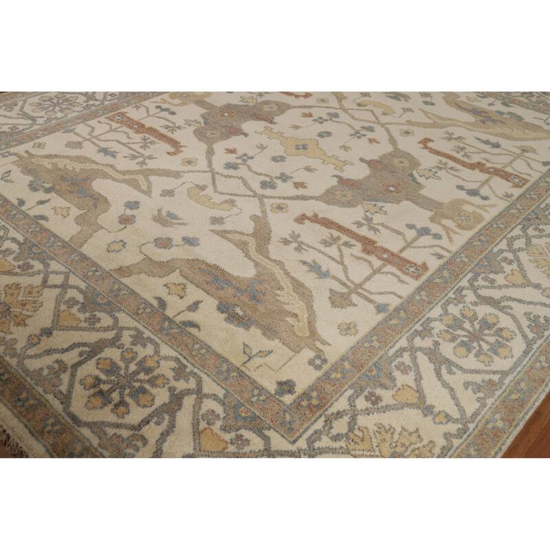 Earth Tone Oushak Indian Area Rug Hand-Knotted Wool Carpet - 8'3" x 9'8"