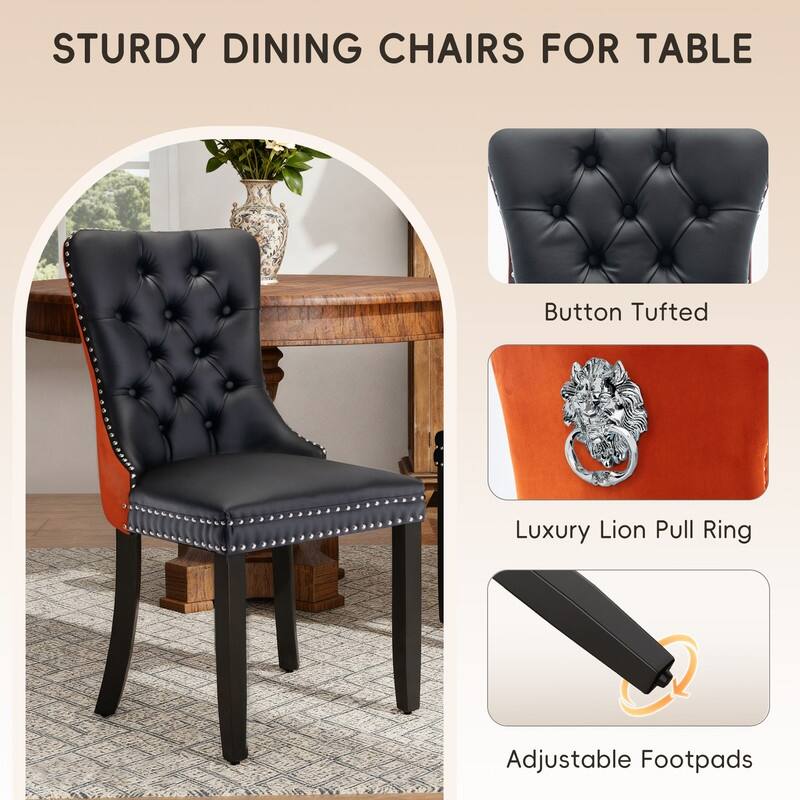 Modern Tufted Velvet Upholstered Nailhead Dining Chair Set of 6