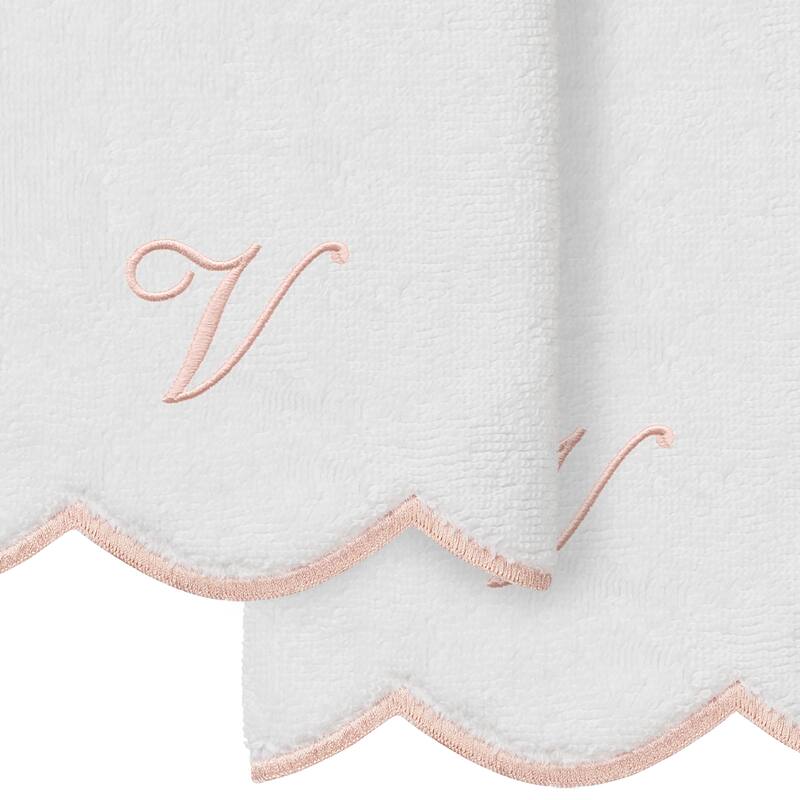 Authentic Hotel and Spa 100% Turkish Cotton Pink ADORNIA Scallop Personalized 2 Piece Fingertip Towel Set - 2 Fingertip Towels