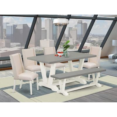 HomeStock 6-Piece Natural Oak Finish Solid Wood Top dining Table with 1-Bench and 4-Chairs