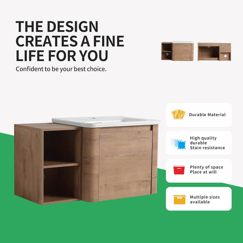 BNK 24''/28''/36''/40''/60''/68'' Bathroom Vanity With Sink, Floating Bathroom Vanity with Soft Close Doors and Shelf