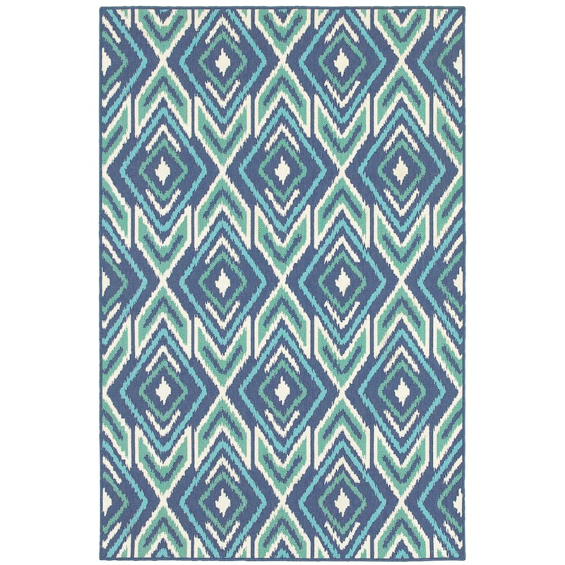Meudon Navy Green Geometric Outdoor Casual Area Rug