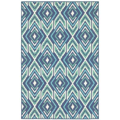 Meudon Navy Green Geometric Outdoor Casual Area Rug