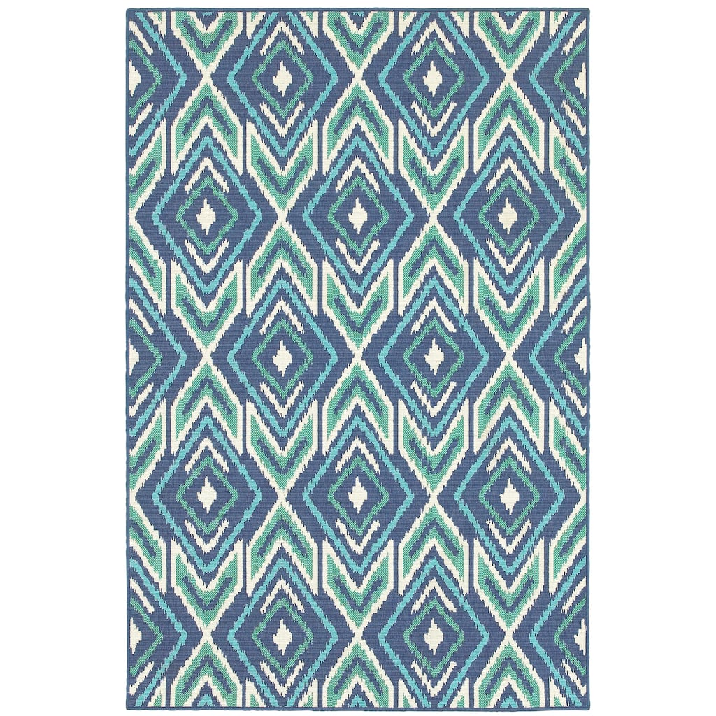 Meudon Navy Green Geometric Outdoor Casual Area Rug