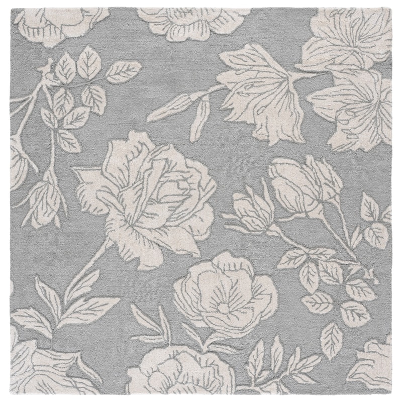 SAFAVIEH Handmade Glamour Arsenia Floral Wool Rug - 6' Square - Light Grey/Ivory