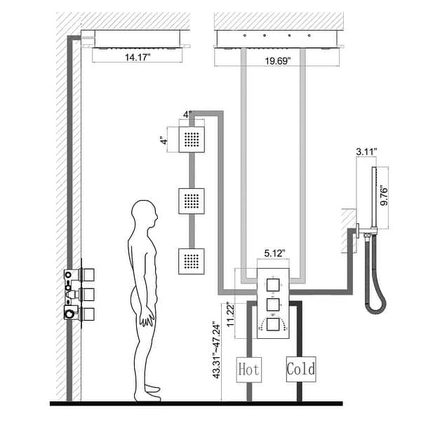 dimension image slide 1 of 4, Complete Shower System with Rough-in Valve