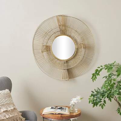 Gold Metal Layered Starburst Room Wall Mirror with Wire Starburst Rays - Iron