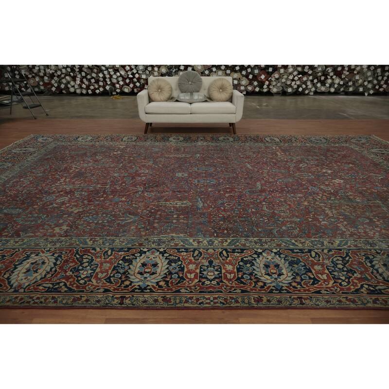 Hand Knotted Oriental 100% Wool Carpet Traditional Floral Oranges & Rust Tabriz Area Rug - 17' 9'' X 12' 8''