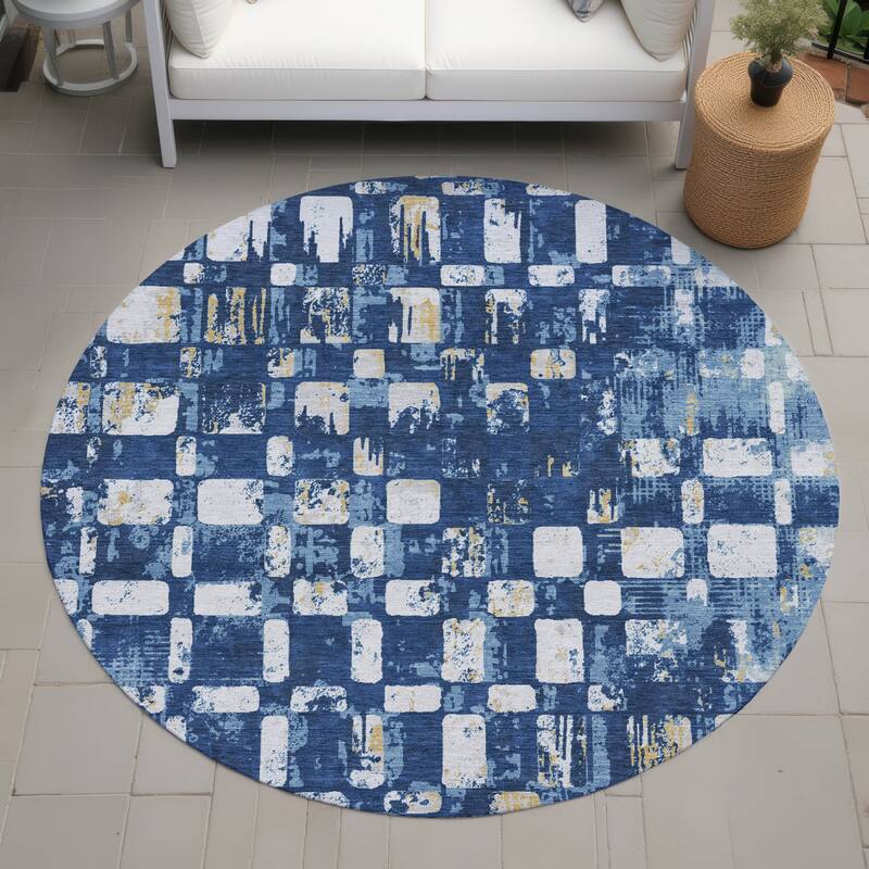Machine Washable Indoor/ Outdoor Casual Foxfield Chantille Rug - Navy - 8' x 8'
