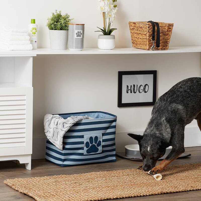 Bone Dry Polyester Pet Bin Stripe With Paw Patch Black Rectangle Large