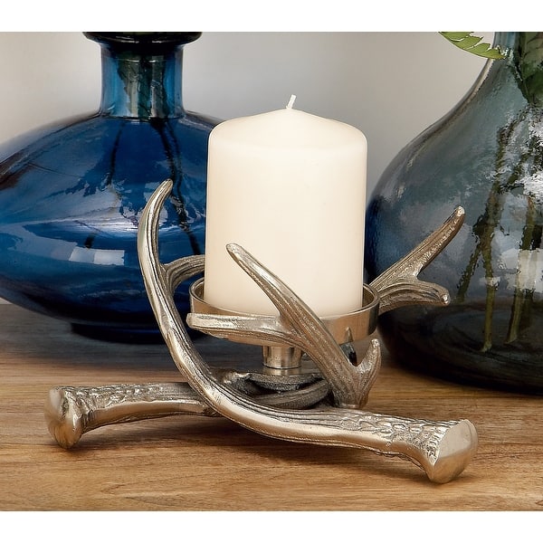 slide 8 of 8, Silver Aluminum Traditional Candle Holder - 8 x 8 x 4 8 x 8 x 4
