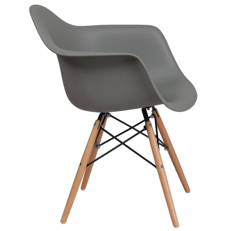 Plastic Chair with Arms and Wooden Legs