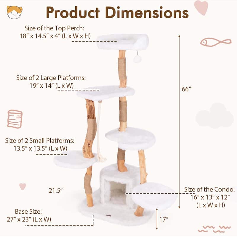 Costway 66" Tall Solid Wood Cat Tree with Perch Condo Jute Scratching - See Details