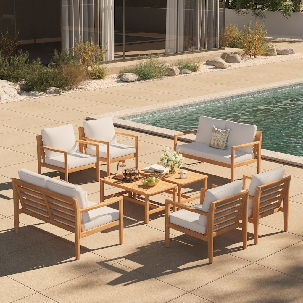 Outdoor Conversation Set with Coffee Table in Acacia Wood 8-Piece Sofa Set