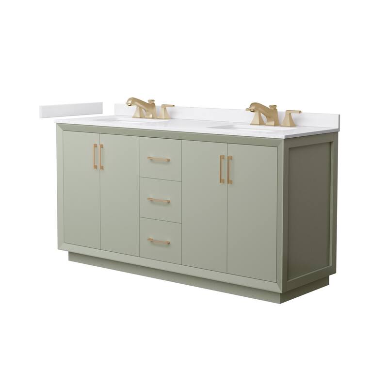 Wyndham Collection WCF4141-66D-VCA-US3MXX Strada 66" Free Standing - Light Green / White Cultured Marble Top / Satin