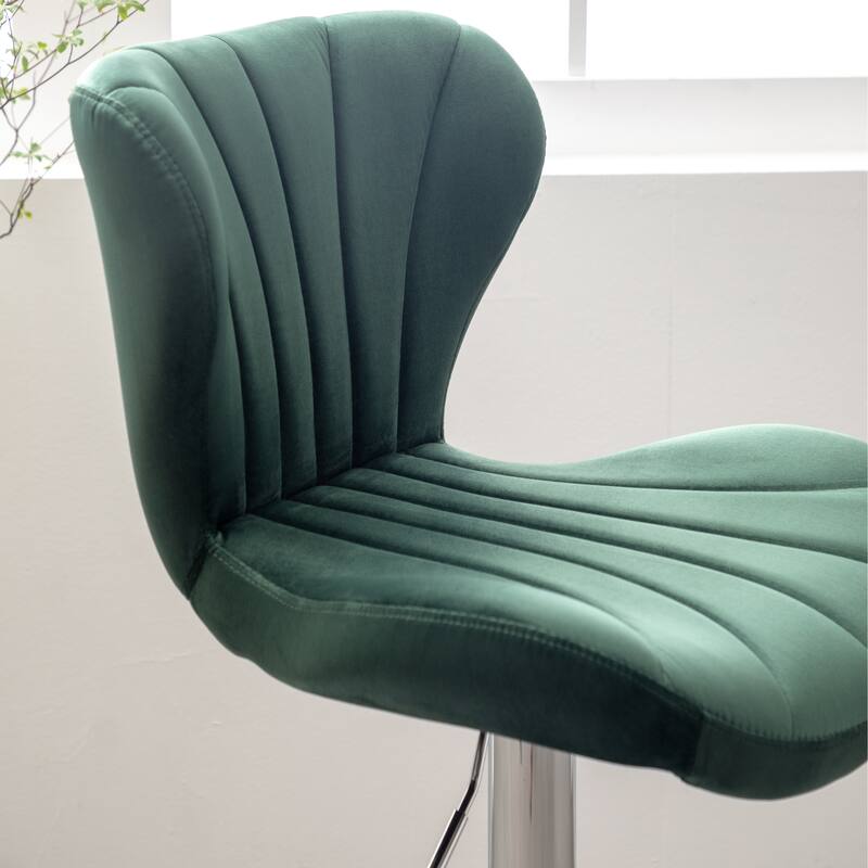 Set of 2 Green Swivel Barstools Island Upholstered Dining Chair