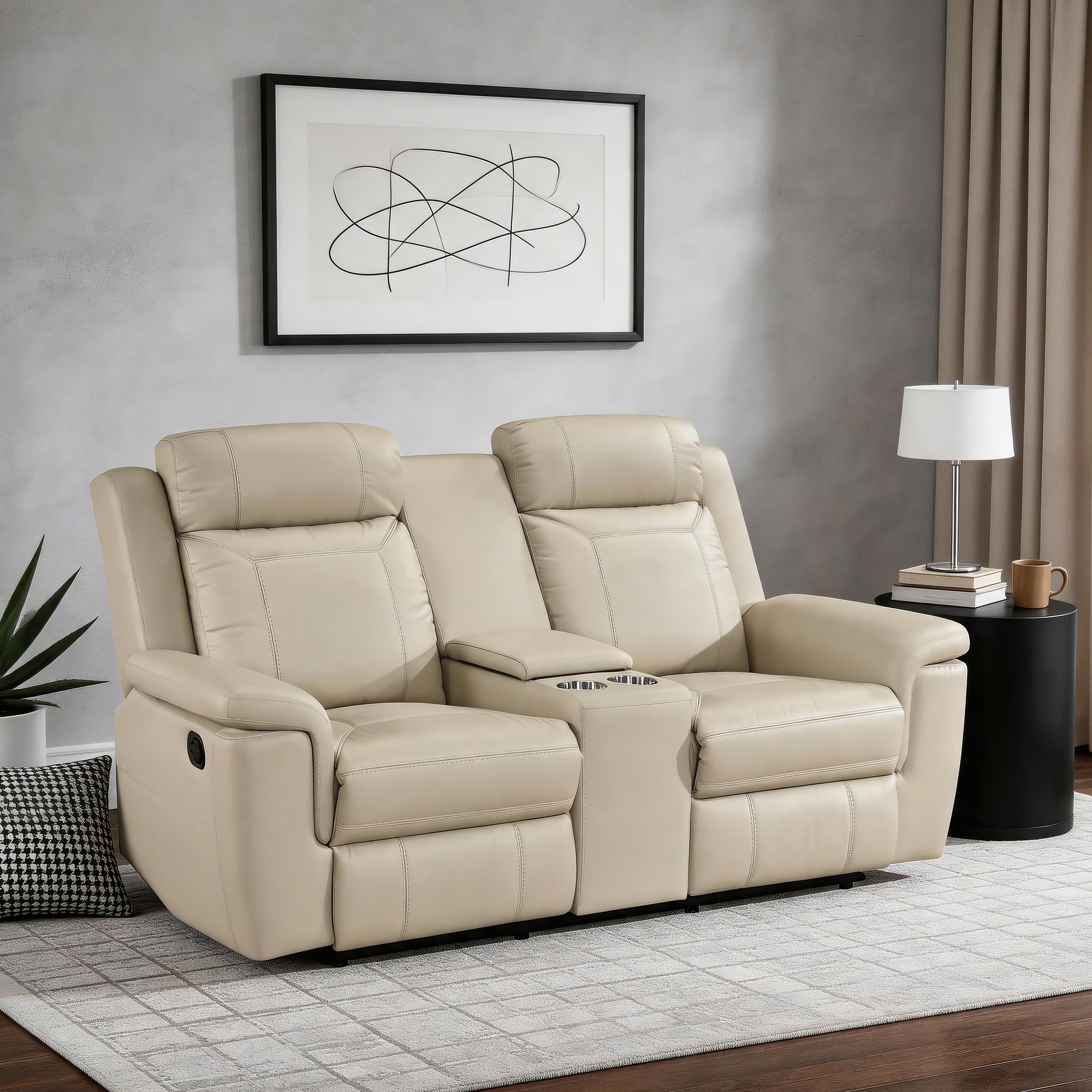 Zaria 75.5" Top Grain Leather Manual Double Reclining 2-Seater Loveseat