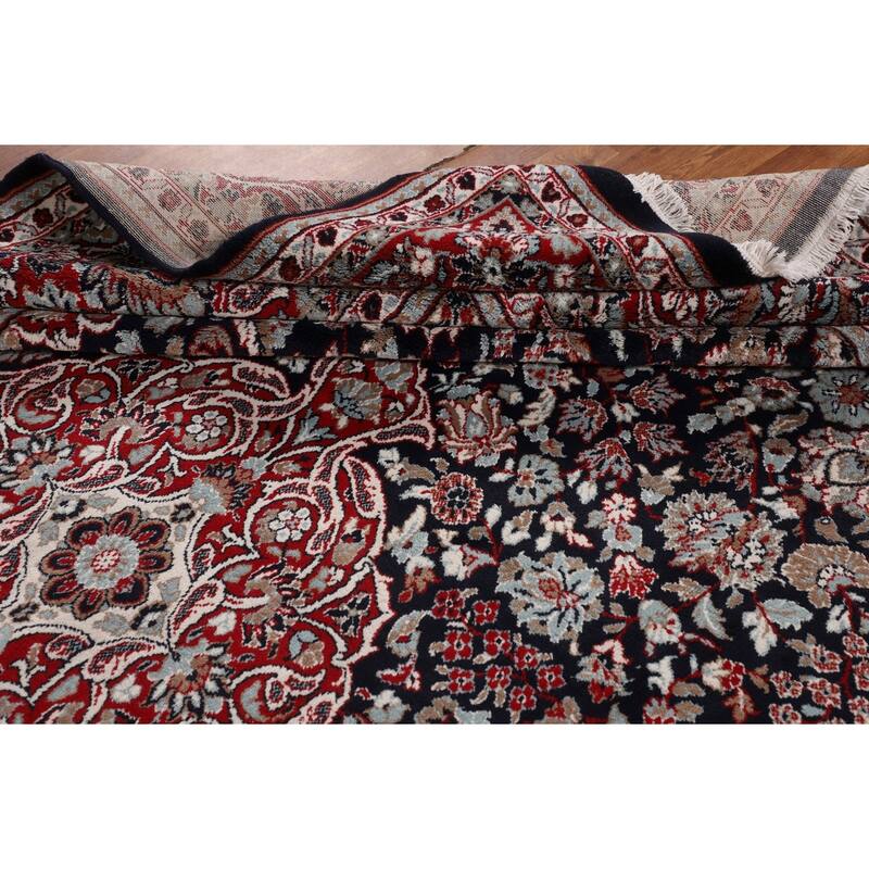 Navy Blue Kashan Turkish Area Rug Machine Made Carpet - 9'5" x 12'9"