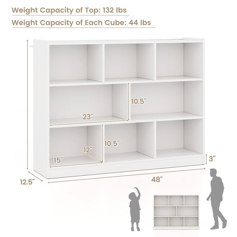 Freestanding 3-Tier Bookcase with 8 Open Cubes and Sturdy Screw Construction and Floor Protection