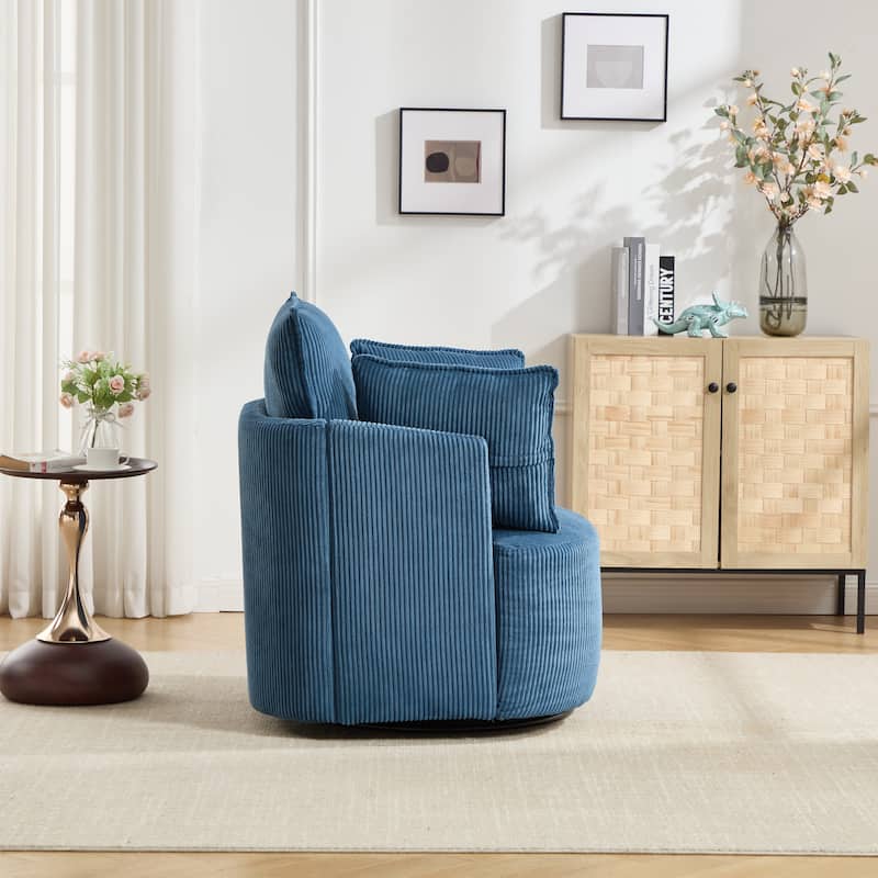 GDFStudio - Thaddeus Swivel Chair in Solid Wood Frame with 360° Metal Base.