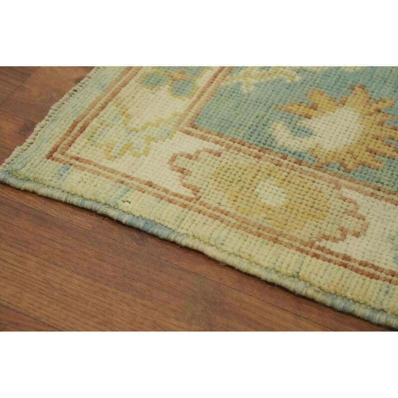 Vegetable Dye Blue Oushak Turkish Area Rug, Floral Geometric Carpet - 11' 10'' X 9' 0''