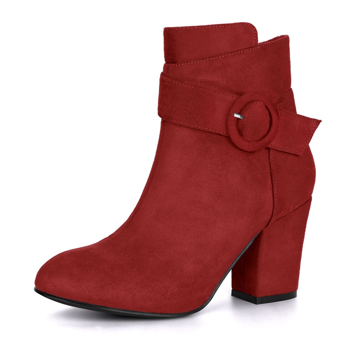 red buckle ankle boots
