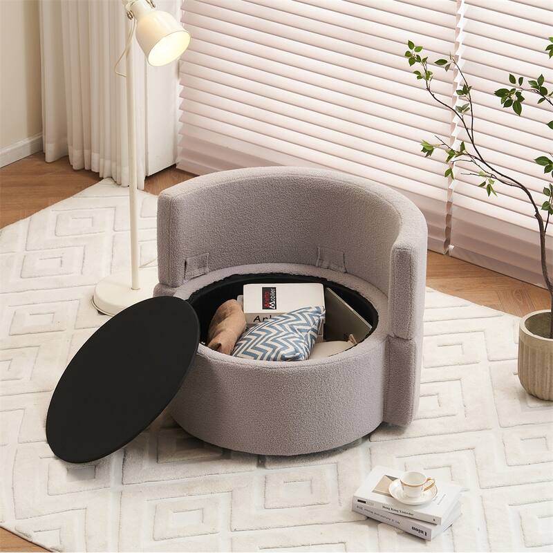 Teddy Fabric Swivel And Storage Chair w/Back Cushion For Living Room