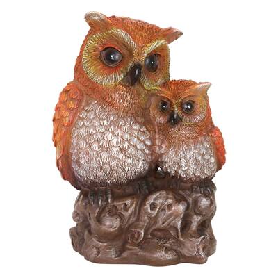 Exhart Solar Snuggling Owl and Owlet Garden Statue, 5 by 9 Inches