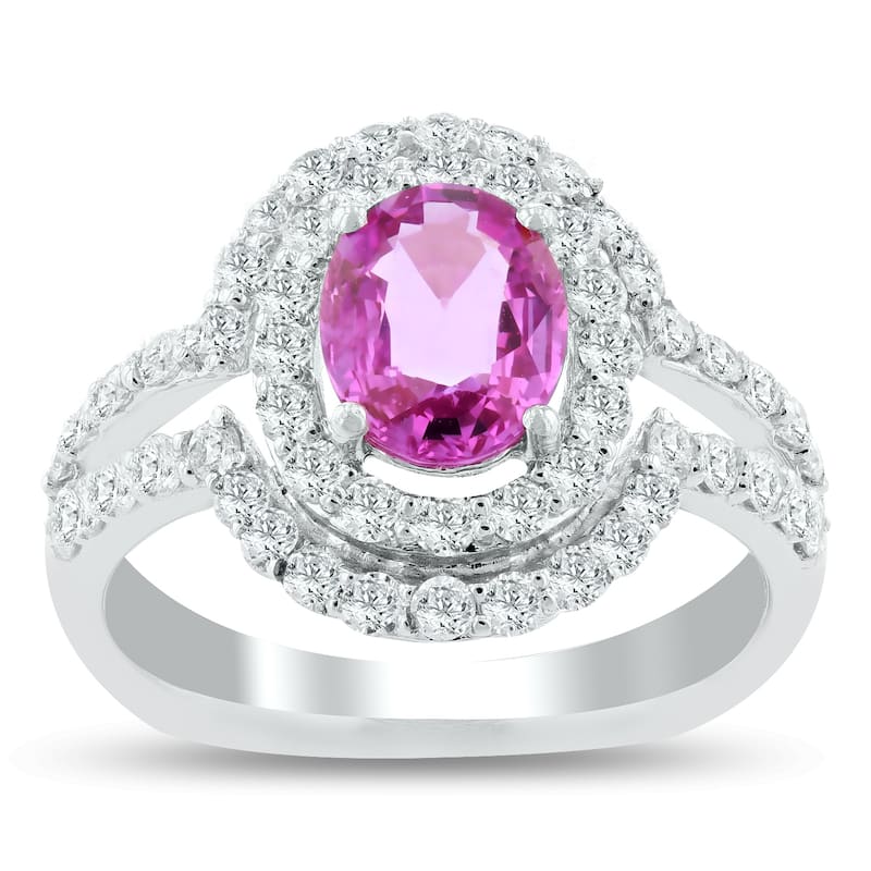 Auriya 1 3/8ct Oval-cut Pink Sapphire Halo Diamond Engagement Ring 1cttw Platinum