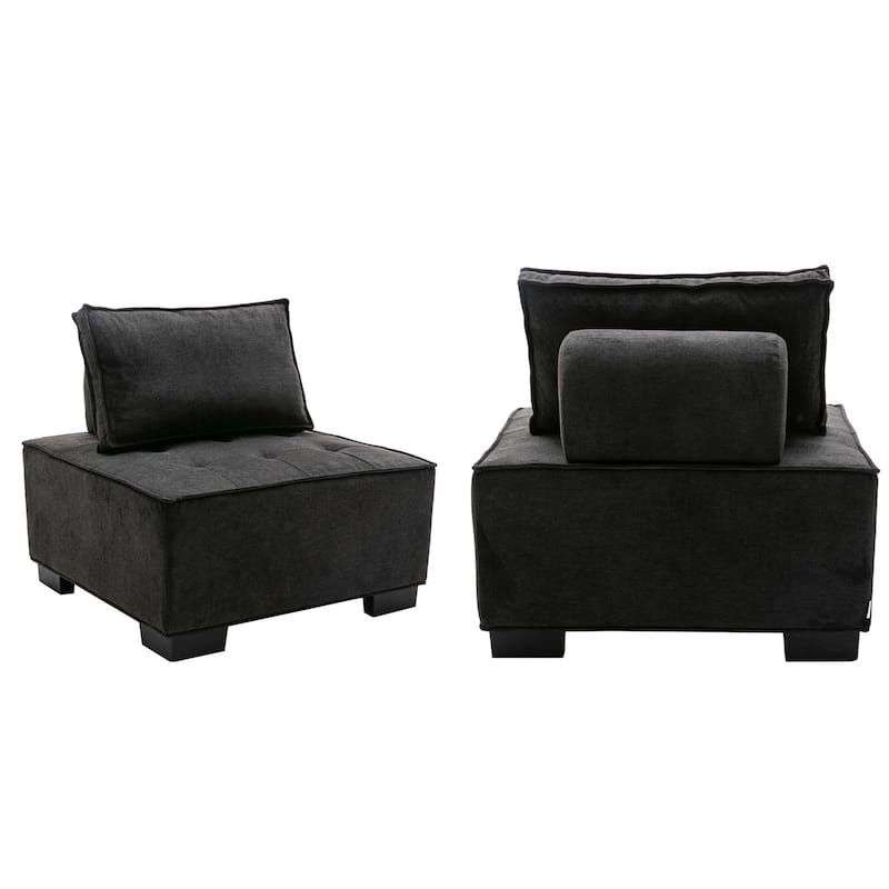 Modern Upholstered Living Room Chairs Set of 2 - Black Linen