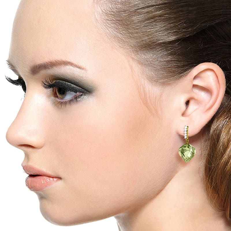 26.15 Carat 14K Solid Gold Diamond Spiral Green Amethyst Earrings