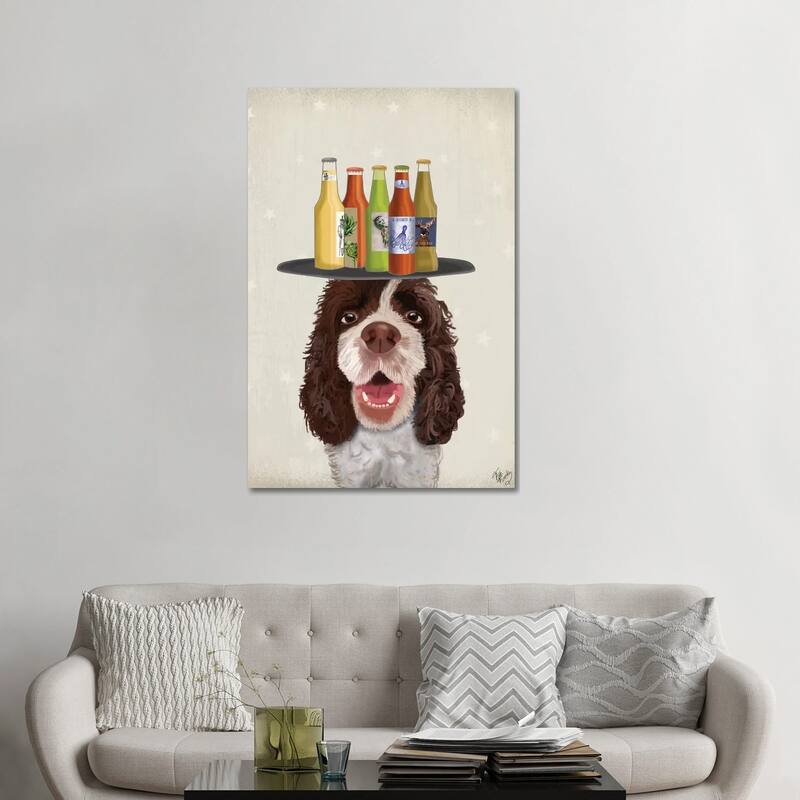 iCanvas "Springer Spaniel Brown White Beer Lover" by Fab Funky Canvas Print - 48x32x1.5