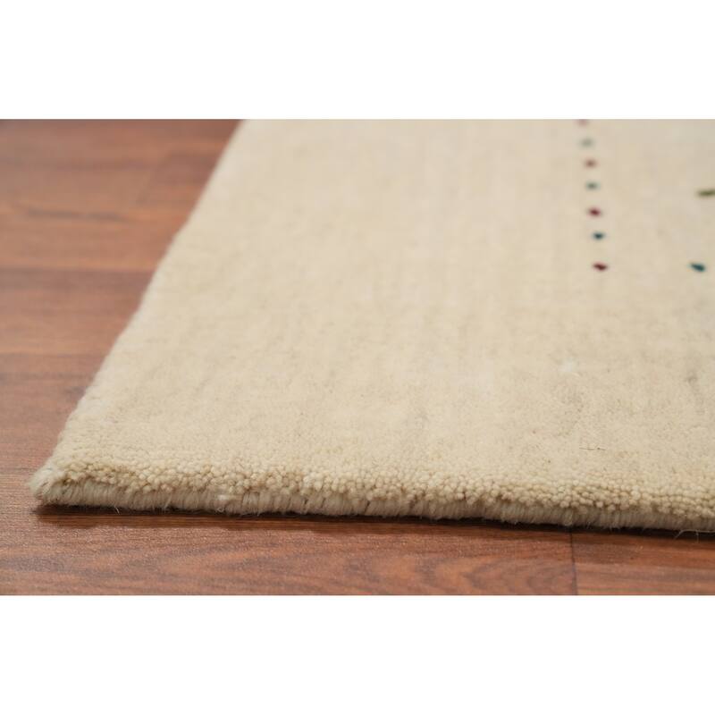 Hand Knotted Oriental 100% Wool Carpet Tribal Animal Pictorial Beige & Ivories Gabbeh Area Rug - 9' 9'' X 6' 7''