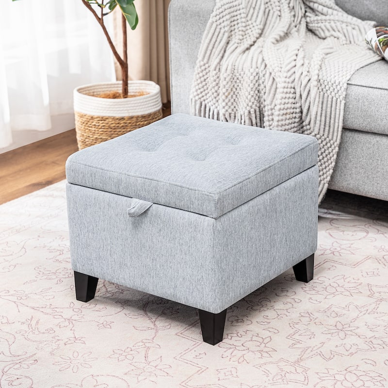 Adeco Faux Leather Tufted Flip Top Storage Ottoman