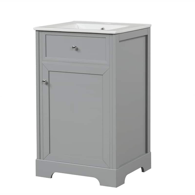 Bathroom Vanity with Ceramic Top Sink, Bathroom Cabinet with Two-Tier Storage, Single Basin Vanity Set with Adjustable Shelves