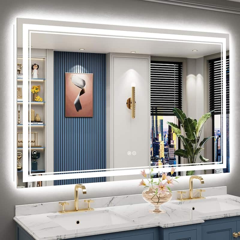 Full Size Front & Back LED Lighted Anti-fog Tempered Glass Wall Bathroom Vanity Mirror - 60" x 40"