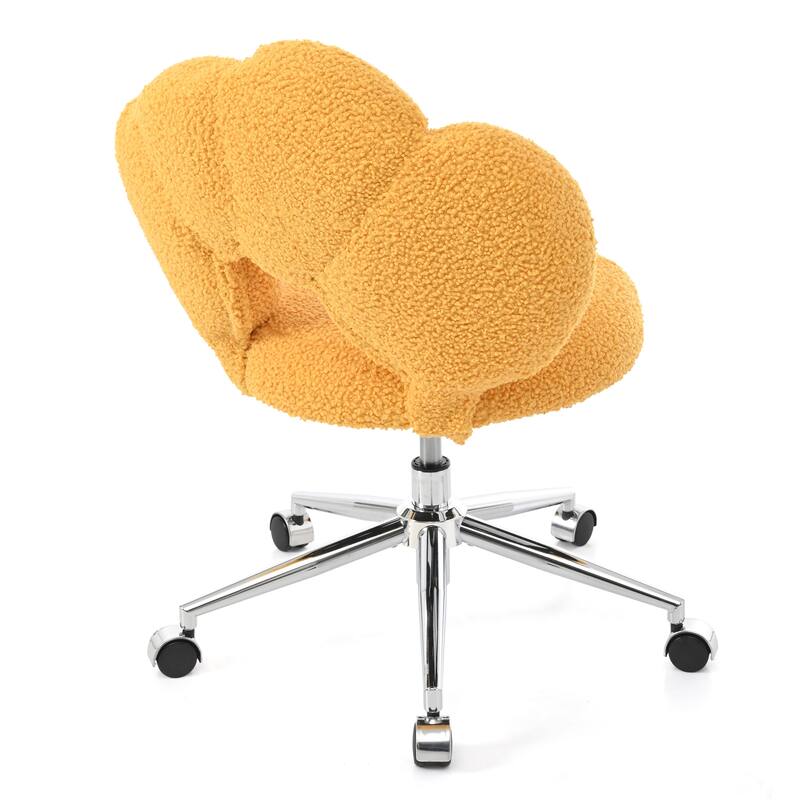 Criss Cross Chair with Wheels, Teddy Fabric Home Office Chair, 360°Swivel Height Adjustable Swivel Vanity Chair