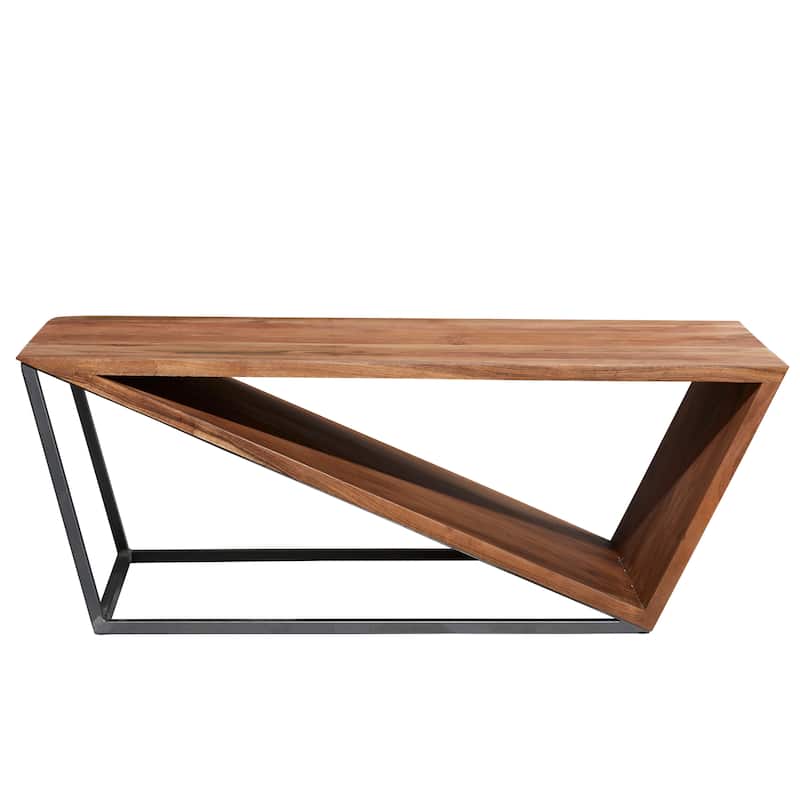 Wood Geometric Diagonal Open Frame Coffee Table with Gray Metal Base - Brown - Roche River Decor - 24"Wx45"Lx16"H