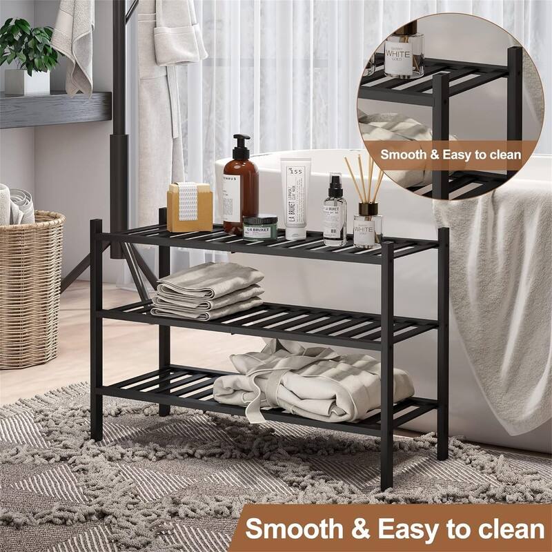 Bamboo Shoe Rack Stackable Shoe Shelf Storage Organizer for Unit Entryway - 11"D x 27"W x 18.3"H