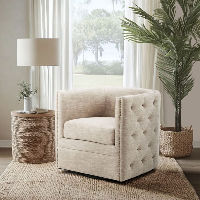 Madison Park Capstone 360-degree Swivel Barrel chair with Tufting and Nail heads