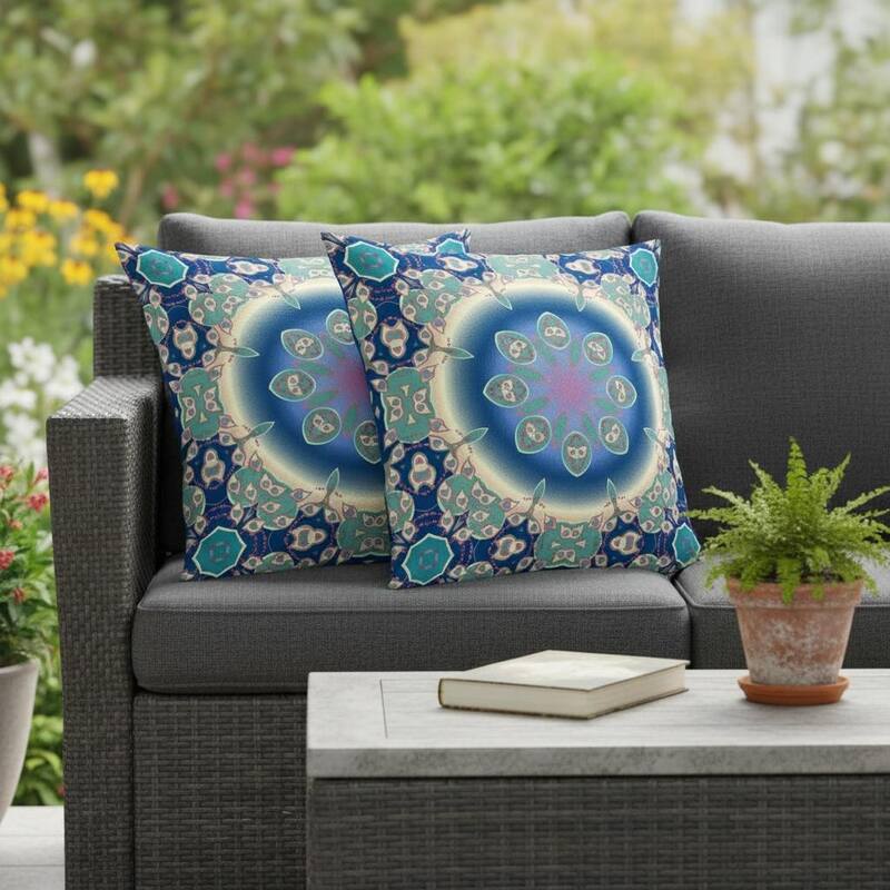 HomeRoots Set of Two 16" X 16" Blue and Green Blown Seam Floral Indoor Outdoor Throw Pillow - 16.00' X '16.00' X '5.00 - Blue/Green - 16.00' X '16.00' X '5.00