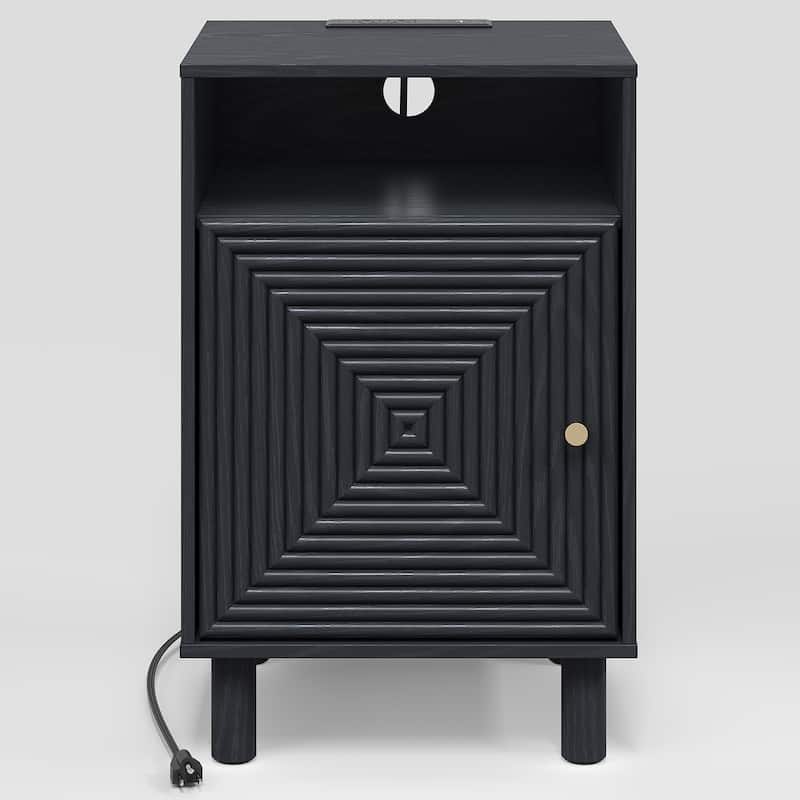 Nightstand with Charging Station and Solid Wood Legs