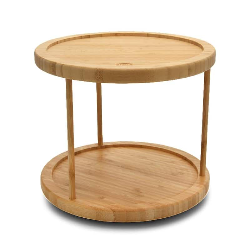 YBM Home Bamboo Wooden Non-Skid Lazy Susan Turntable Fully Rotating Pantry Cabinet - 10inch(2tier)