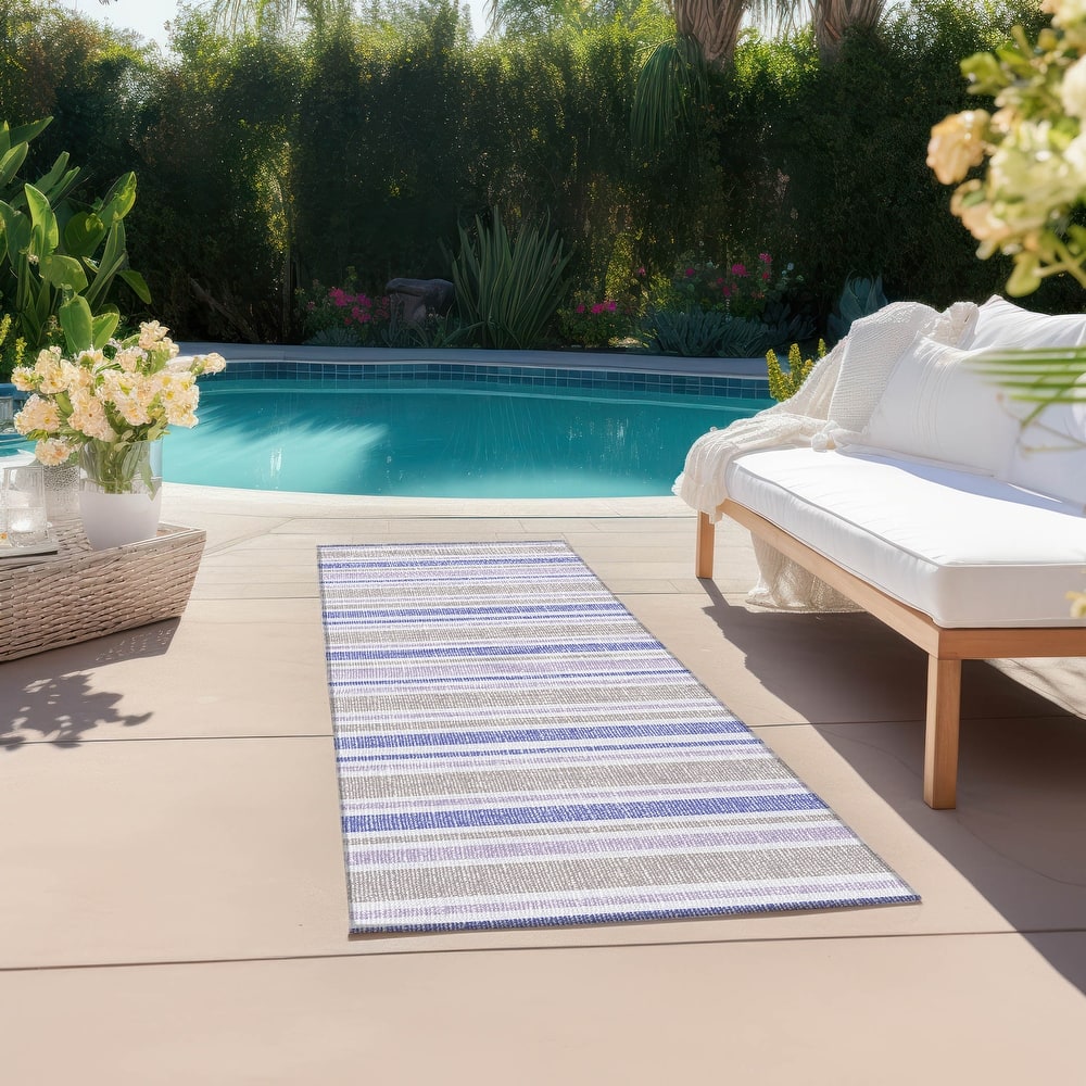 Machine Washable Indoor/ Outdoor Thin Cabana Stripe Chantille Rug