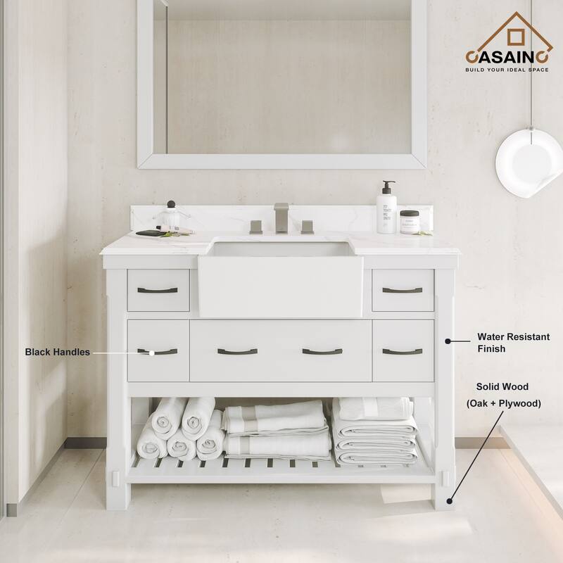 CASAINC 36"48"60" Farmhouse Bathroom Vanity with Sink in White