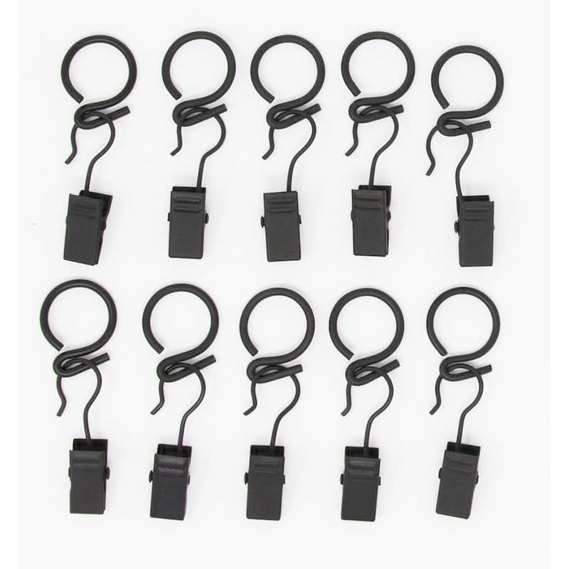 S Hook Rings with Clips for 1/2-inch Cafe Rod, Set of 10