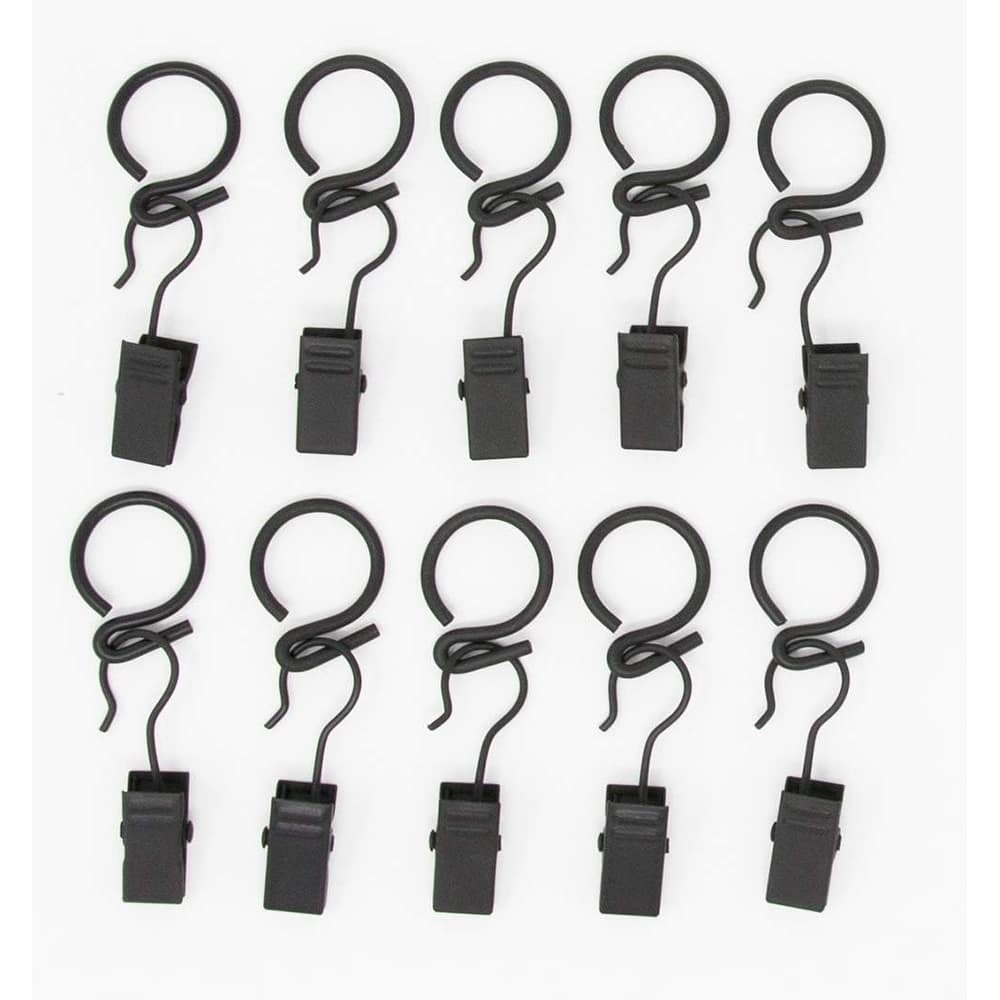 S Hook Rings with Clips for 1/2-inch Cafe Rod, Set of 10